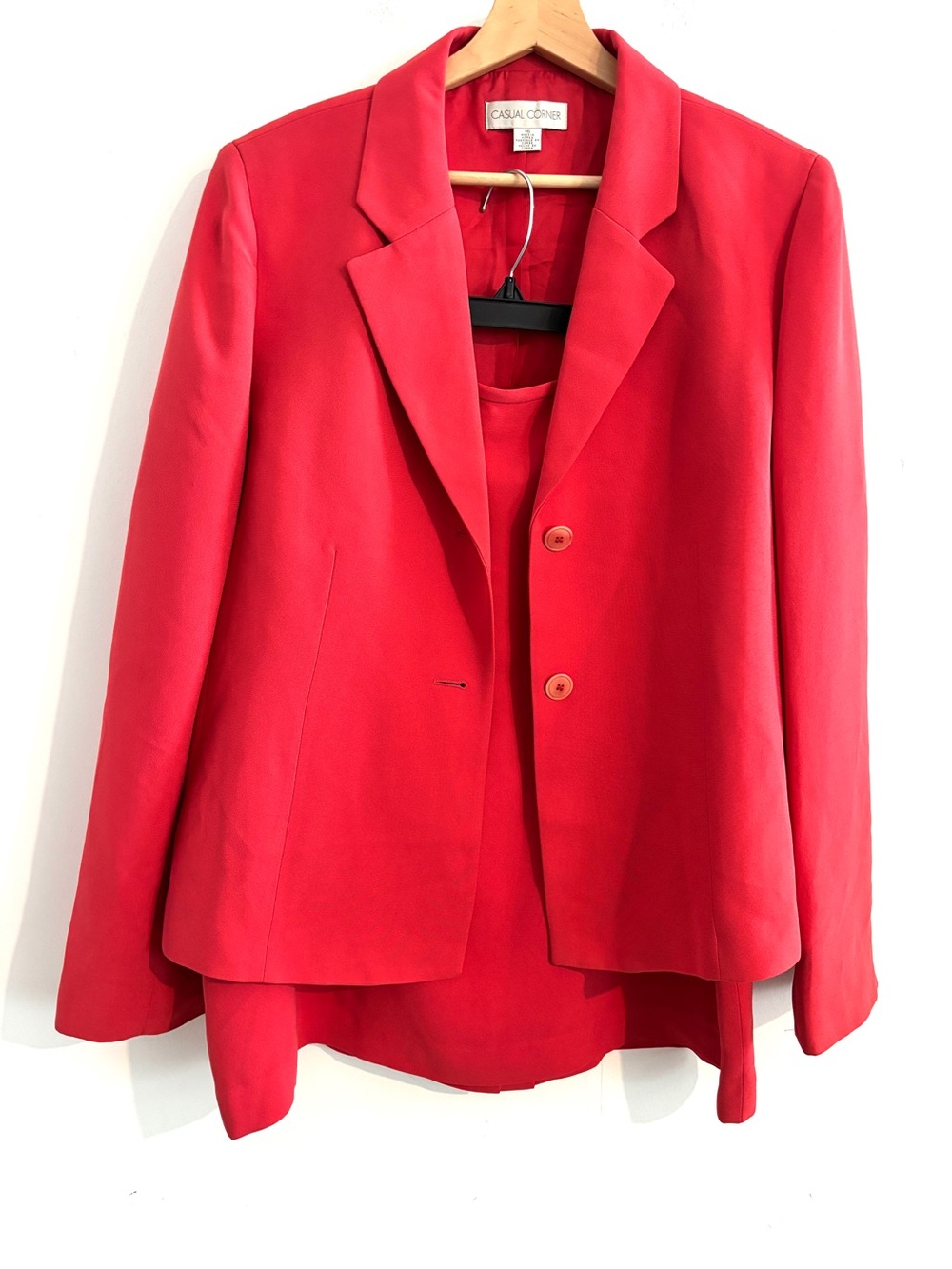 🌺Casual Corner Size 16 Women’s Poppy Coral Red Blazer Jacket & Skirt Suit